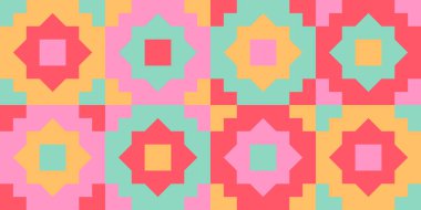 Modern vector abstract geometric seamless background with squares in retro scandinavian style. Pastel colored shapes graphic pattern. 