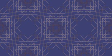 Karmaşık, geometrik desenli, dingin mavi arka planda detaylı çizgileri olan sofistike bir tasarım.