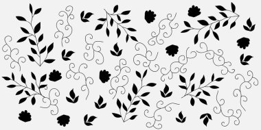 Çeşitli çiçek desenleri olan şık siyah beyaz desenler. Ayrıntılı, kusursuz bir tasarım.