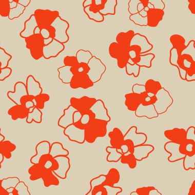 Çiçeksiz desen. Vahşi ve çayır çiçeklerinden ve yapraklardan yapılmış siluetler. Tekstil, kumaş, kıyafet, ceket ve ambalaj için botanik resmi