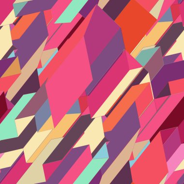 Kusursuz vektör 3 boyutlu desen. Modern ambalaj şablonu, kartlar, kumaş, tasarım iç tasarım, paketleme. Psikedelik geometrik tasarım. Duvar kağıtları. 3 Boyutlu Döşemeler.