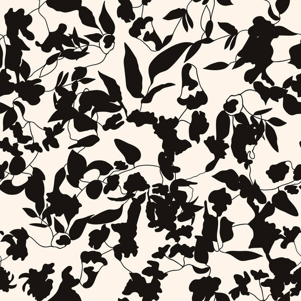Vector seamless black and white floral pattern with flowers and leaves. Eps 10.
