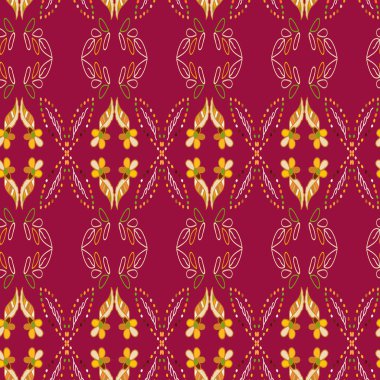 Şaşaalı bir çiçek tasarımı. Burgonya arka planında ayrıntılı detaylar içeriyor. Tekstil için mükemmel..