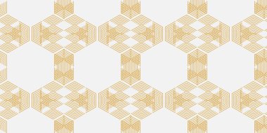 Geometrik çizgiler kusursuz desen. İnce çapraz çizgileri, çizgileri, sembolü ve zikzaklı altın vektör dokusu. Soyut altın ve beyaz grafik arkaplanı