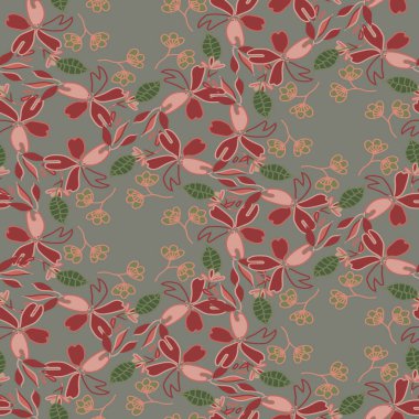 Soyut çiçek açma tasarımı. Çiçeksiz desenli. Grunge soyut sanat vektörünü çiçek ve bitkilerle desenlendirdi. Vektör illüstrasyonu