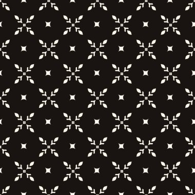 Basit minimalist geometrik kusursuz desen. Küçük çiçek şekilli, soyut monokrom alt yapısı. Dekor için ince tekrar tasarımı, yazdırma.
