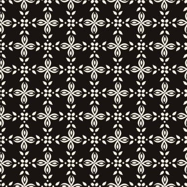 Basit minimalist geometrik kusursuz desen. Küçük çiçek şekilli, soyut monokrom alt yapısı. Dekor için ince tekrar tasarımı, yazdırma.
