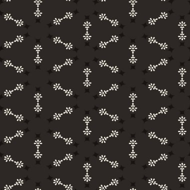 Siyah ve beyaz vektör geometrik kusursuz desen. Doğu tarzında çiçekli, soyut, minimal geometrik süs. Tasarımı tekrarla.