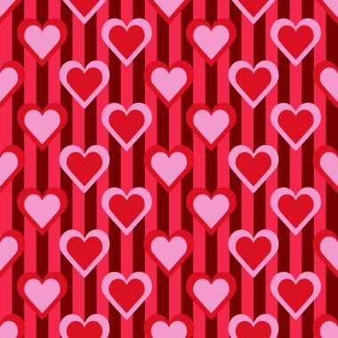 Kırmızı aşk kalbi kusursuz örnekleme seti. Sevimli romantik kalpler arka plan izi. Sevgililer Günü için arkaplan dokusu. Vektör illüstrasyonu.
