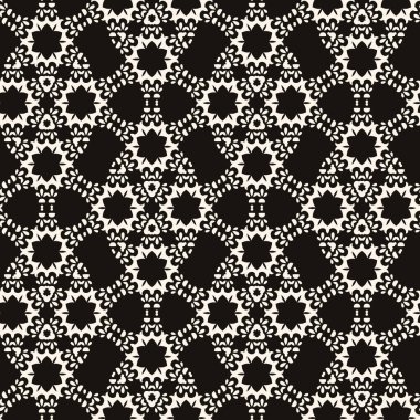 Minimalist kusursuz desen. Küçük elementli vektör geometrik dokular, çizgiler, çiçekler. Siyah ve beyaz, soyut arkaplan. Modern tasarım