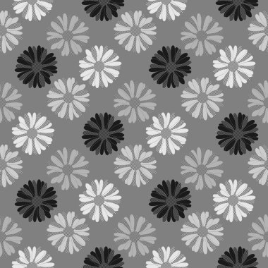 Siyah arka planda papatya çiçekleri olan kusursuz desen, botanik papatya çiçeği desenli el çizimi. Bu 10 eder. Vektör illüstrasyonu