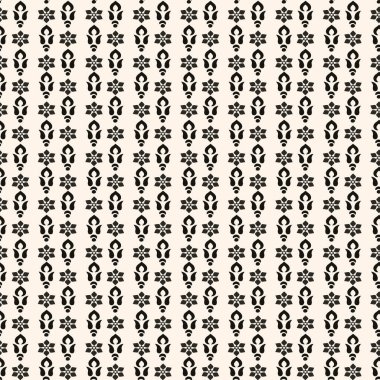 Basit çiçek dokusu, küçük çiçek siluetleriyle klasik geometrik desen. Vektör soyut monokrom arkaplanı. Dekorasyon ve paketleme için tasarım