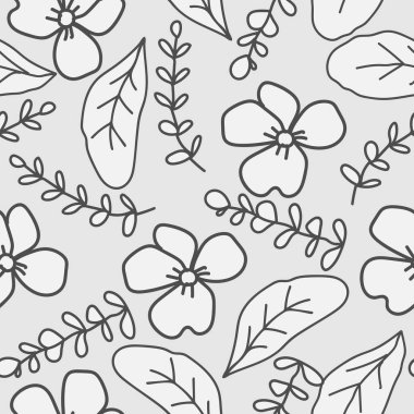 El çizimi çok az soyut çiçek. Organik şekilli kusursuz desenler kumaş, tekstil ve giysi için siyah beyaz renkler. Vektör illüstrasyonu