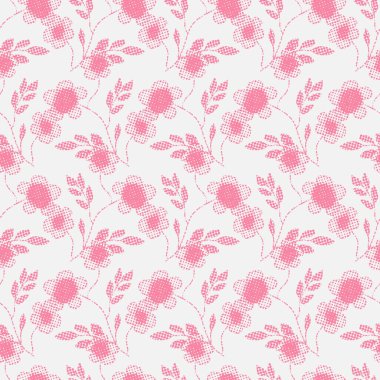 Pembe, soyut çiçek desenli, dikişsiz desen. Çiçek desenli goblen. Toprak rengi. Keten tekstil arka planı. Vektör illüstrasyonu