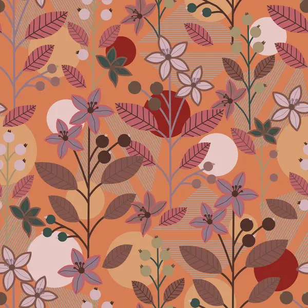 Sıcak kırmızı bir arka planda kusursuz vektör çiçek deseni. Vektör illüstrasyonu 