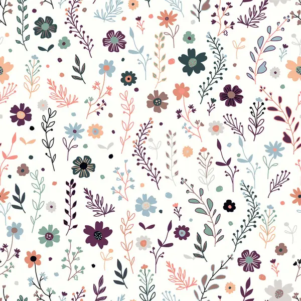 El çizimi yaz çiçekli arka plan. Soyut çiçeklerden yapılmış botanik kusursuz desen. Çizim çizimi. Eski tarz. Yatmak için iyi, tekstil.