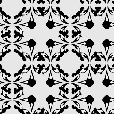 Beyaz arka planda siyah klasik çiçek deseni olan zarif, pürüzsüz bir desen. Eski tarz. Vektör illüstrasyonu
