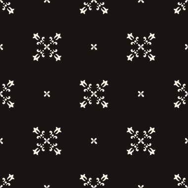Basit minimalist geometrik kusursuz desen. Küçük çiçek şekilli, soyut monokrom alt yapısı. Dekor için ince tekrar tasarımı, yazdırma.
