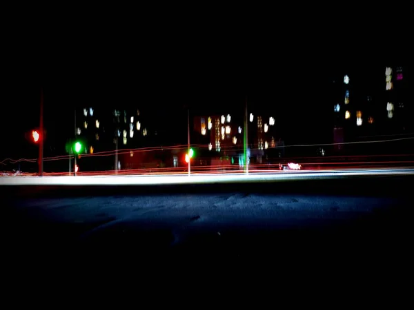 Nacht Uitzicht Van Stad Van Lichten — Stockfoto