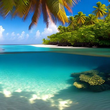 Güzel tropikal deniz manzarası. palmiye ağacı ve su yansıması olan seyahat kavramı