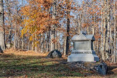 20. Connecticut Piyade Anıtı Bir Sonbahar Günü, Gettysburg Ulusal Askeri Parkı, ABD, Gettysburg, Pennsylvania