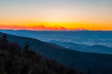 Forest Fire Sunset, Shenandoah National Park Virginia USA, Virginia