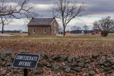 View of Historic Civil War Farms from Confederate Avenue, Gettysburg Battlefield PA USA, Pennsylvania