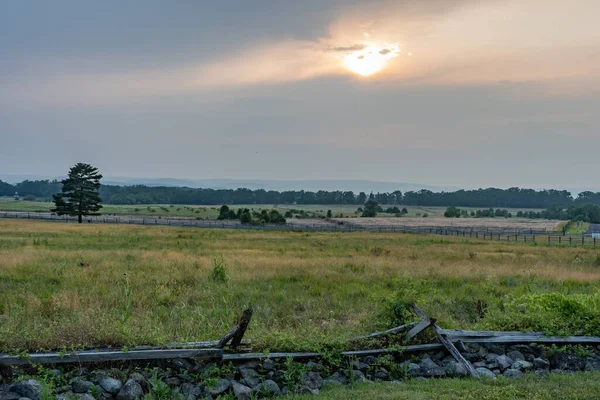 Terra Consacrata Tramonto Gettysburg Battlefield Pennsylvania Usa — Foto Stock