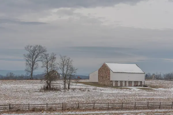 Historic Stone Barn Snowy Afternoon Gettysburg Usa — Stock Photo, Image