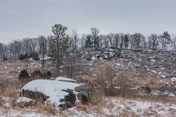 View Little Top Valley Death Snowy Day Gettysburg Usa — Stock Photo, Image