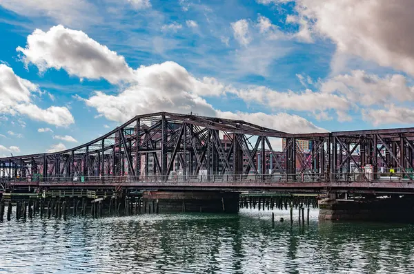 Boston Waterfront Massachusetts Abd Deki Demiryolu Köprüsü Stok Fotoğraf