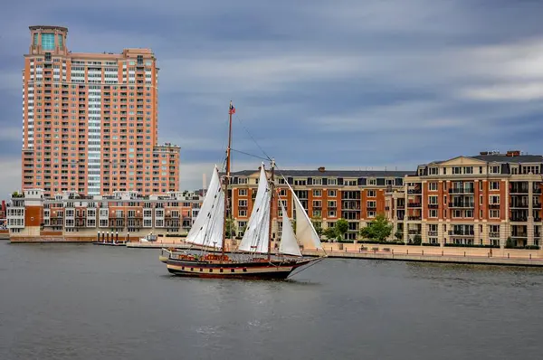 stock image Historic Sailing Vessel Approaching Port, Baltimore Maryland USA