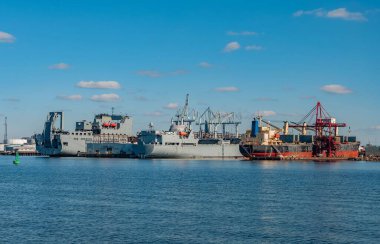 Three Ships in Port, Baltimore Maryland USA clipart