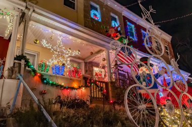 Bicycle Wheels as Holiday Decorations in Hampden, Baltimore MD USA clipart