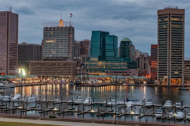 The Inner Harbor from Federal Hill on a Cold Winter Night, Baltimore MD USA clipart