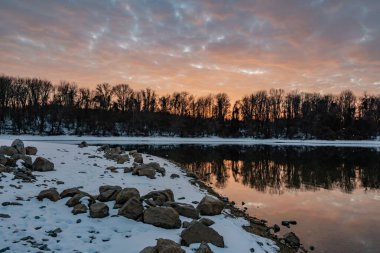 The Rocky Shoreline of Lake Marburg Sunset, York County PA USA