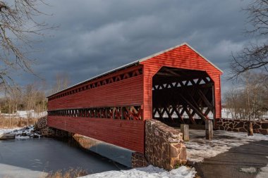 Gettysburg Pennsylvania 'daki Sachs Covered Köprüsü' nde Soğuk Bir Kış Günü
