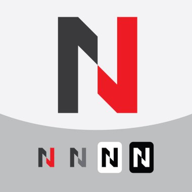Letter N logo design vector. Vector illustration. gray and red