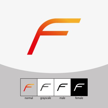 F Harfi Logosu. Kırmızı ve Sarı Renk. - Vektör. Vektör illüstrasyonu
