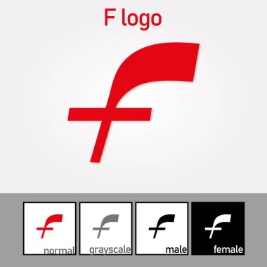 F Harfi Logosu. Kırmızı renk. - Vektör. Vektör illüstrasyonu