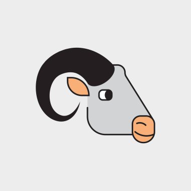 Koyun kafası. Çizgi film stili - Vektör. Kurban Bayramı 'nda. İslam Vektörü illüstrasyonu 