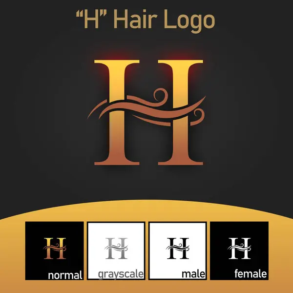 H Harfi Logosu. Couffeur, Saç ve Güzellik Tarzı. Altın Renk. - Vektör. Vektör illüstrasyonu
