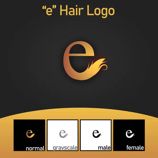 E harfi logosu. Couffeur, Saç ve Güzellik Tarzı. Altın Renk. - Vektör. Vektör illüstrasyonu