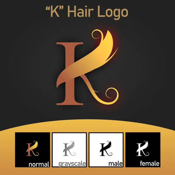 K Harfi Logosu. Couffeur, Saç ve Güzellik Tarzı. Altın Renk. - Vektör. Vektör illüstrasyonu