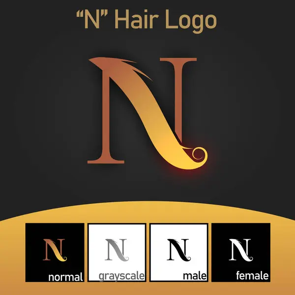 N harfi logosu. Couffeur, Saç ve Güzellik Tarzı. Altın Renk. - Vektör. Vektör illüstrasyonu