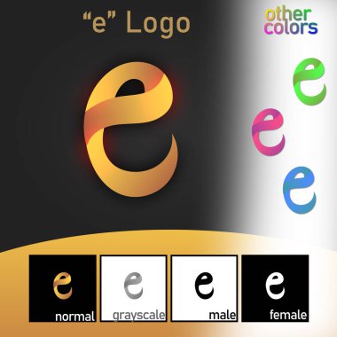 E harfi logosu. Kaligrafi stili. Altın gibi. Vektör illüstrasyonu