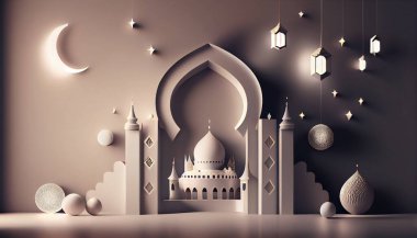 Ramazan Kareem, cami ve fenerle donatılmış. vektör illüstrasyonu