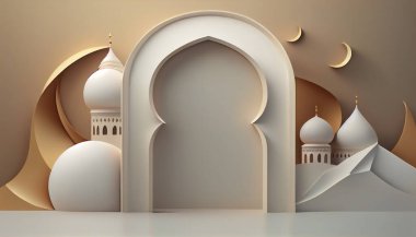 abstract islamic background with white paper and moon
