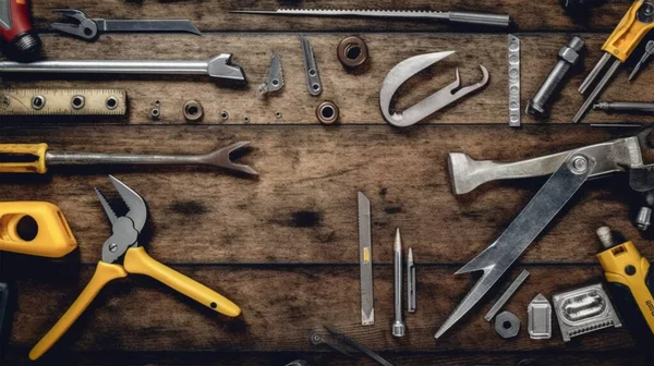 Tahta arka planda farklı türde anahtarlar. en üstteki görünüm