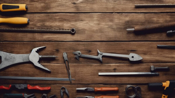 Набор инструментов на деревянном фоне